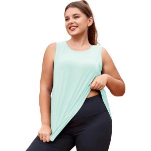 imageLALAGEN Plus Size Womens Workout Tank Tops Sleeveless Summer Loose Fit Flowy Yoga Athletic Running ShirtsLight Green
