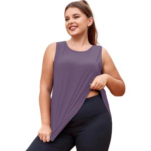 imageLALAGEN Plus Size Womens Workout Tank Tops Sleeveless Summer Loose Fit Flowy Yoga Athletic Running ShirtsPurple