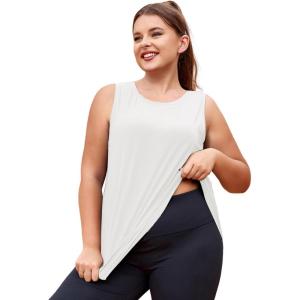 imageLALAGEN Plus Size Womens Workout Tank Tops Sleeveless Summer Loose Fit Flowy Yoga Athletic Running ShirtsWhite