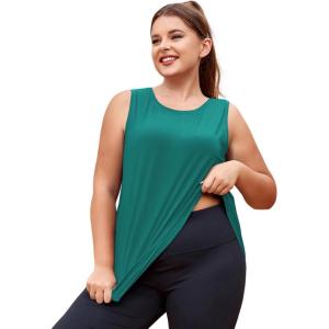 imageLALAGEN Plus Size Womens Workout Tank Tops Sleeveless Summer Loose Fit Flowy Yoga Athletic Running ShirtsZdark Green