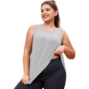 imageLALAGEN Plus Size Womens Workout Tank Tops Sleeveless Summer Loose Fit Flowy Yoga Athletic Running ShirtsZgray