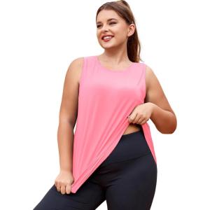 imageLALAGEN Plus Size Womens Workout Tank Tops Sleeveless Summer Loose Fit Flowy Yoga Athletic Running ShirtsZrubber Pink