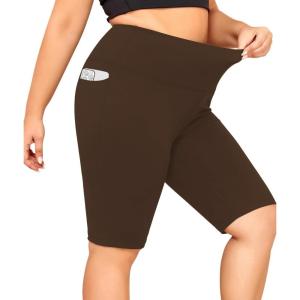 imageLALAGEN Women Plus Size Biker Shorts with Pockets  Tummy Control Gym Workout Running Yoga Volleyball Athletic ShortsBrown