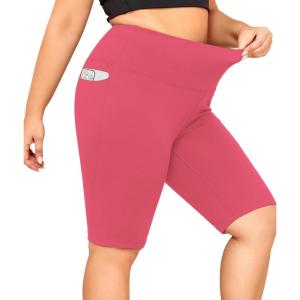 imageLALAGEN Women Plus Size Biker Shorts with Pockets  Tummy Control Gym Workout Running Yoga Volleyball Athletic ShortsHot Pink