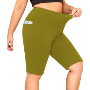 imageLALAGEN Women Plus Size Biker Shorts with Pockets  Tummy Control Gym Workout Running Yoga Volleyball Athletic ShortsMoss Green