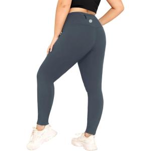 imageLALAGEN Womens Plus Size Fleece Lined Leggings Water Resistant Thermal Winter Warm High Waisted Workout Pants with PocketsGrayish Blue