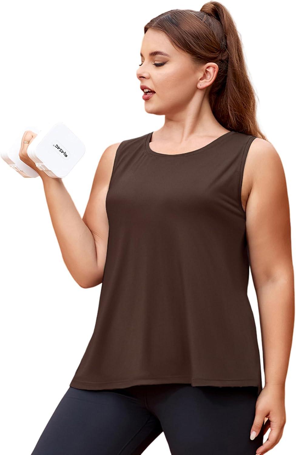 imageLALAGEN Plus Size Womens Workout Tank Tops Sleeveless Summer Loose Fit Flowy Yoga Athletic Running ShirtsZbrown