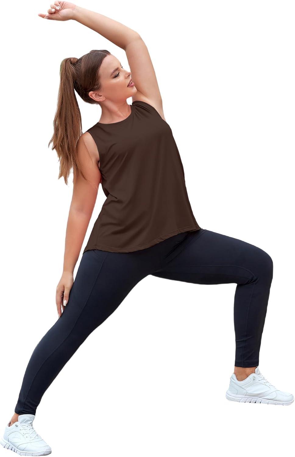 imageLALAGEN Plus Size Womens Workout Tank Tops Sleeveless Summer Loose Fit Flowy Yoga Athletic Running ShirtsZbrown
