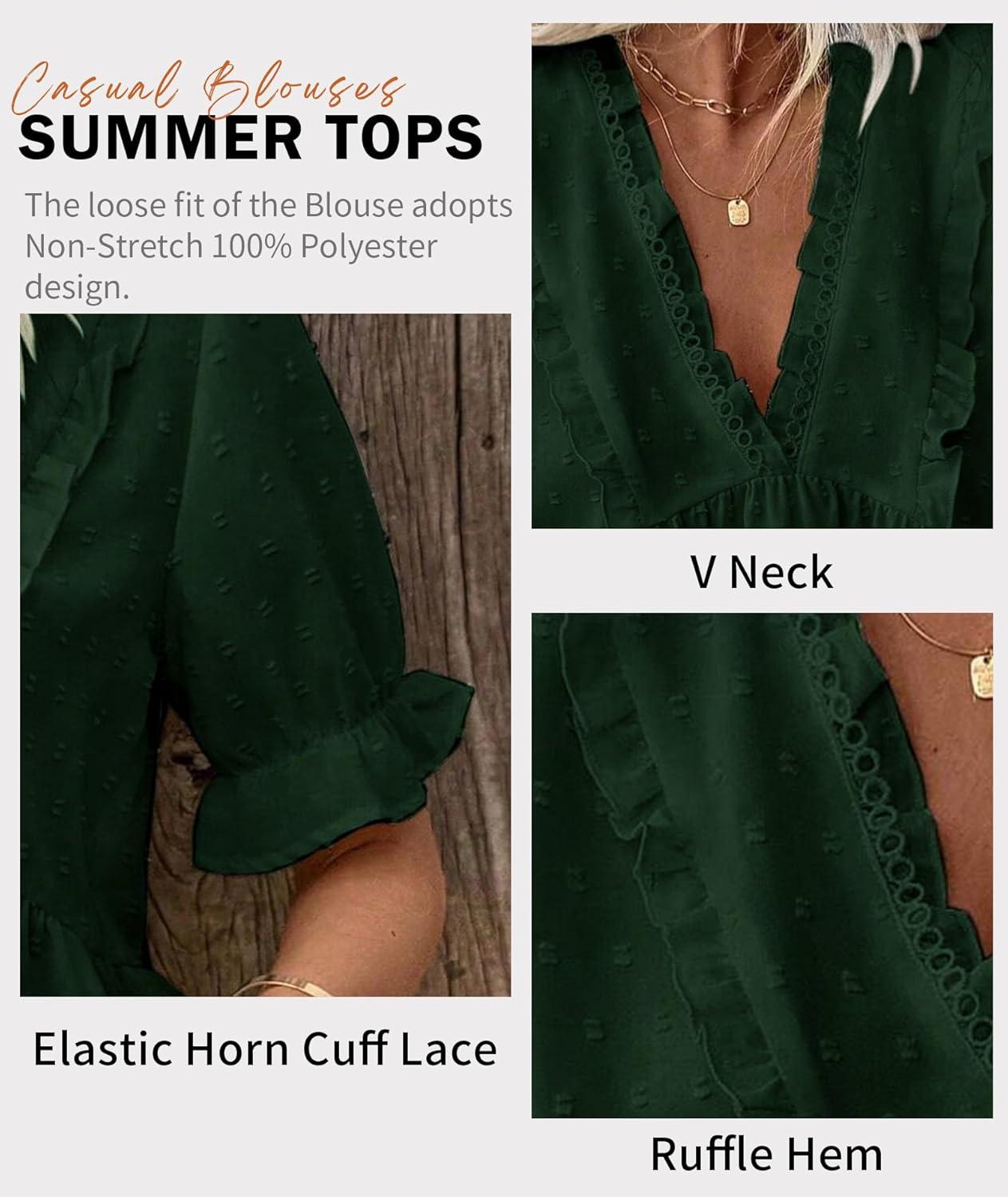 imageLALAGEN Womens Blouses Laser Cut Deep VNeck Puff Sleeve Blouse Tops 2025 Summer Boho Dressy Casual Swiss Dot Babydoll ShirtsAarmy Green