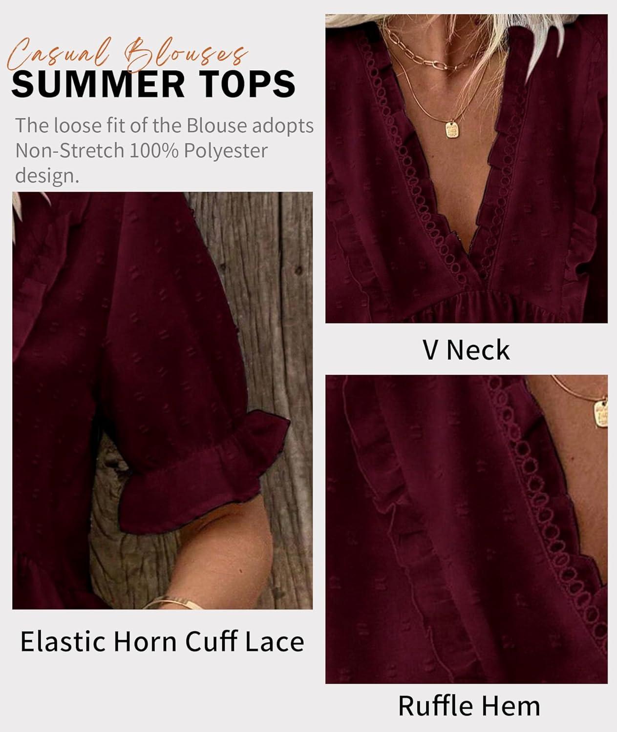 imageLALAGEN Womens Blouses Laser Cut Deep VNeck Puff Sleeve Blouse Tops 2025 Summer Boho Dressy Casual Swiss Dot Babydoll ShirtsAred