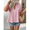 imageLALAGEN Womens Blouses Laser Cut Deep VNeck Puff Sleeve Blouse Tops 2025 Summer Boho Dressy Casual Swiss Dot Babydoll ShirtsPink