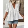 imageLALAGEN Womens Blouses Laser Cut Deep VNeck Puff Sleeve Blouse Tops 2025 Summer Boho Dressy Casual Swiss Dot Babydoll ShirtsWhite