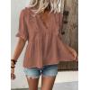 imageLALAGEN Womens Blouses Laser Cut Deep VNeck Puff Sleeve Blouse Tops 2025 Summer Boho Dressy Casual Swiss Dot Babydoll ShirtsZbrown