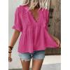 imageLALAGEN Womens Blouses Laser Cut Deep VNeck Puff Sleeve Blouse Tops 2025 Summer Boho Dressy Casual Swiss Dot Babydoll ShirtsZhot Pink