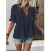imageLALAGEN Womens Blouses Laser Cut Deep VNeck Puff Sleeve Blouse Tops 2025 Summer Boho Dressy Casual Swiss Dot Babydoll ShirtsZnavy