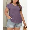 imagePlus Size T Shirts for Women 2025 V Neck Ruffle Short Sleeve Basic Tee Casual Loose Fit Blouse Summer Trendy Tunic TopsPurple