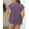 imagePlus Size T Shirts for Women 2025 V Neck Ruffle Short Sleeve Basic Tee Casual Loose Fit Blouse Summer Trendy Tunic TopsPurple