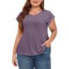 imagePlus Size T Shirts for Women 2025 V Neck Ruffle Short Sleeve Basic Tee Casual Loose Fit Blouse Summer Trendy Tunic TopsPurple