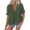 imageLALAGEN Womens Blouses Laser Cut Deep VNeck Puff Sleeve Blouse Tops 2025 Summer Boho Dressy Casual Swiss Dot Babydoll ShirtsZdark Green