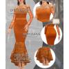 imageLALAGEN Womens Floral Lace Long Sleeve Off Shoulder Wedding Mermaid DressZorange