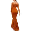 imageLALAGEN Womens Floral Lace Long Sleeve Off Shoulder Wedding Mermaid DressZorange