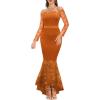 imageLALAGEN Womens Floral Lace Long Sleeve Off Shoulder Wedding Mermaid DressZorange