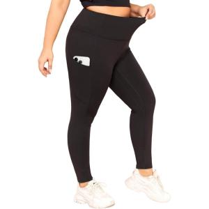 imageLALAGEN Plus Size Leggings for Women with PocketsHigh Waisted Compression Tummy Control Workout Gym 78 Length Yoga PantsBlack