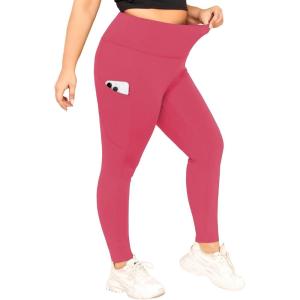 imageLALAGEN Plus Size Leggings for Women with PocketsHigh Waisted Compression Tummy Control Workout Gym 78 Length Yoga PantsHot Pink