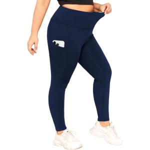 imageLALAGEN Plus Size Leggings for Women with PocketsHigh Waisted Compression Tummy Control Workout Gym 78 Length Yoga PantsNavy