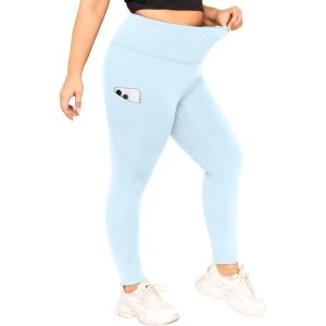 imageLALAGEN Plus Size Leggings for Women with PocketsHigh Waisted Compression Tummy Control Workout Gym 78 Length Yoga PantsPastel Blue