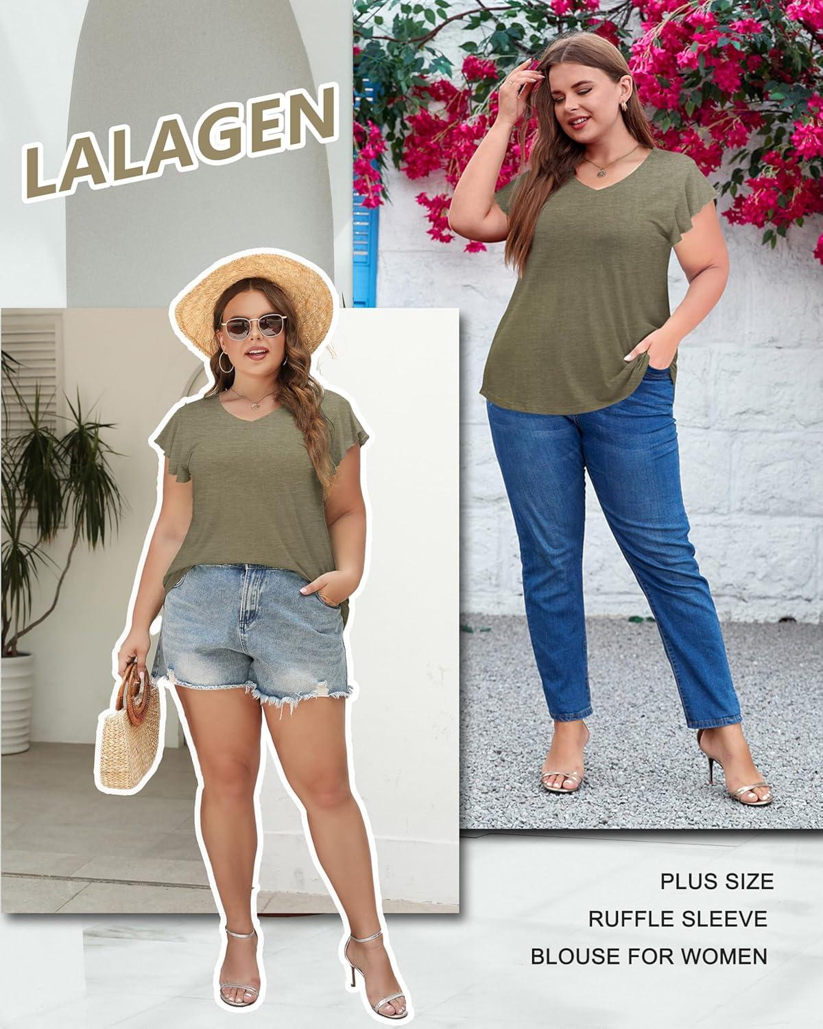 imagePlus Size T Shirts for Women 2025 V Neck Ruffle Short Sleeve Basic Tee Casual Loose Fit Blouse Summer Trendy Tunic Tops