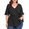 imageLALAGEN Plus Size Tops for Women Casual Peplum Blouse Short Sleeve V Neck Dressy Top 1X6X