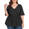 imageLALAGEN Plus Size Tops for Women Casual Peplum Blouse Short Sleeve V Neck Dressy Top 1X6X