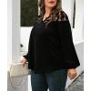 imageLALAGEN Womens Plus Size Blouses Casual Lace Long Sleeves V Neck Tops T Shirt