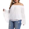 imageLALAGEN Womens Plus Size Chiffon Off Shoulder Long Ruffle Sleeve Blouse Top White L