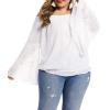 imageLALAGEN Womens Plus Size Chiffon Off Shoulder Long Ruffle Sleeve Blouse Top White L