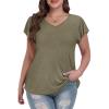 imagePlus Size T Shirts for Women 2025 V Neck Ruffle Short Sleeve Basic Tee Casual Loose Fit Blouse Summer Trendy Tunic Tops