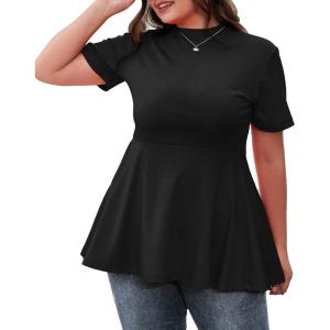 imageLALAGEN Womens Plus Size Casual Blouse Short Sleeve Flowy Peplum Tops T Shirts