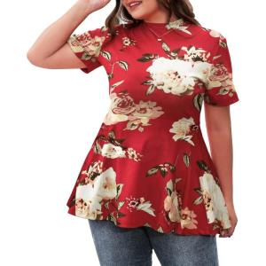 imageLALAGEN Womens Plus Size Short Sleeve Mock Neck Blouse Top Shirts Peony Red XL