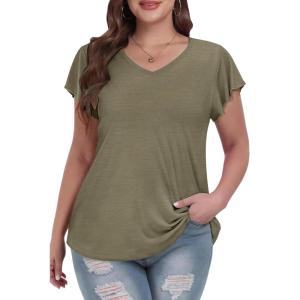 imagePlus Size T Shirts for Women 2025 V Neck Ruffle Short Sleeve Basic Tee Casual Loose Fit Blouse Summer Trendy Tunic Tops
