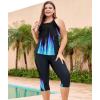 imageLALAGEN Womens Plus Size Swimsuits 2025 Modest Rash Guard Capris Tankini Bathing Suits Two Piece Bathing Suit SwimwearBlack Blue Gradient