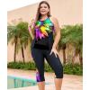 imageLALAGEN Womens Plus Size Swimsuits 2025 Modest Rash Guard Capris Tankini Bathing Suits Two Piece Bathing Suit SwimwearColorful Sunflower