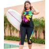 imageLALAGEN Womens Plus Size Swimsuits 2025 Modest Rash Guard Capris Tankini Bathing Suits Two Piece Bathing Suit SwimwearColorful Sunflower