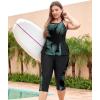 imageLALAGEN Womens Plus Size Swimsuits 2025 Modest Rash Guard Capris Tankini Bathing Suits Two Piece Bathing Suit SwimwearLake Blue Leaves