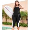 imageLALAGEN Womens Plus Size Swimsuits 2025 Modest Rash Guard Capris Tankini Bathing Suits Two Piece Bathing Suit SwimwearZblack White