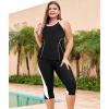 imageLALAGEN Womens Plus Size Swimsuits 2025 Modest Rash Guard Capris Tankini Bathing Suits Two Piece Bathing Suit SwimwearZblack White