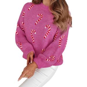 imageLALAGEN Womens Round Neck Sweater Sachet Pink Christmas Candy Cane Holiday Drop Shoulder Sweater PulloverAsachet Pink