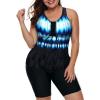 imageLALAGEN Womens 2025 Plus Size Tankini Swimsuits Rash Guard Capris Athletic Two Piece Swimwear Bathing Suits for Women S5XBlue Lightning
