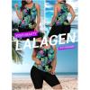 imageLALAGEN Womens 2025 Plus Size Tankini Swimsuits Rash Guard Capris Athletic Two Piece Swimwear Bathing Suits for Women S5XPrint Floral