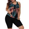 imageLALAGEN Womens 2025 Plus Size Tankini Swimsuits Rash Guard Capris Athletic Two Piece Swimwear Bathing Suits for Women S5XPrint Leaf